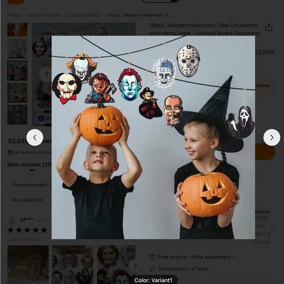 18pc Wooden Halloween Scary Movie Serial Killers Clown Scary Doll Tree Ornaments - Picture 7 of 12